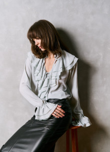 Блуза с рюшами из натурального итальянского шелка с добавлением ацетата фото 1114