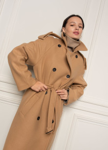 Пальто двубортное с поясом фото 386