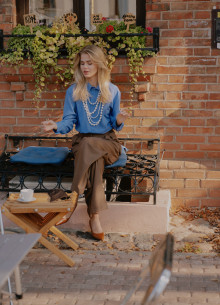 Рубашка с фигурными манжетами и двойной кокеткой фото 846366