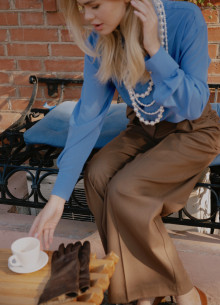 Рубашка с фигурными манжетами и двойной кокеткой фото 846365