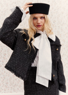 Жакет твидовый с бахромой укороченный фото 1232019