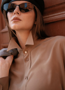 Рубашка с фигурными манжетами и двойной кокеткой фото 846362