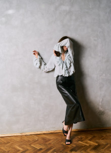 Блуза с рюшами из натурального итальянского шелка с добавлением ацетата фото 1232942